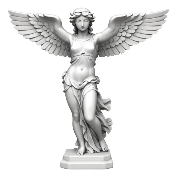 Winged Victory of Samothrace statue with plastẻ sticker