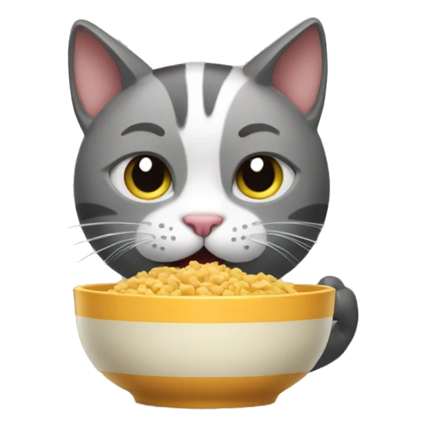 cat eating can food with a bowl sticker