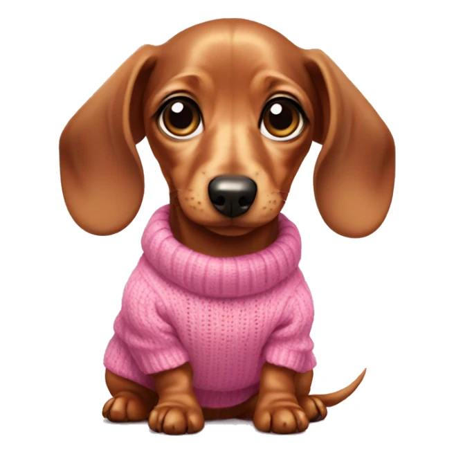 Baby dachshund with big eyes and a pink sweater sticker