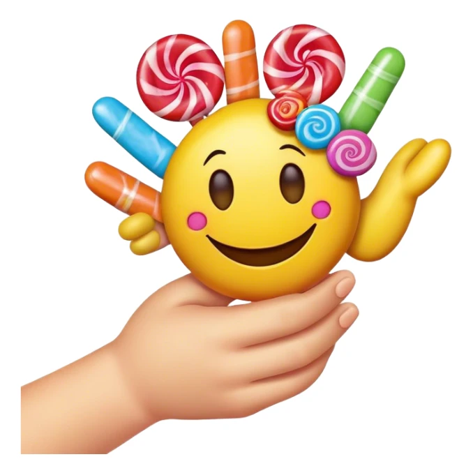 a smiley face holding a handful of candy sticker
