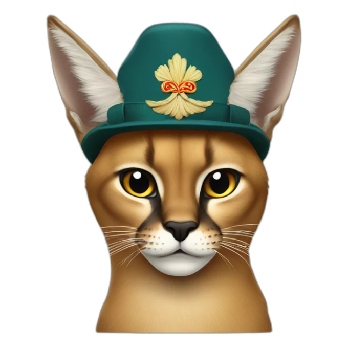 Caracal cat with Russia ushanka-hat sticker