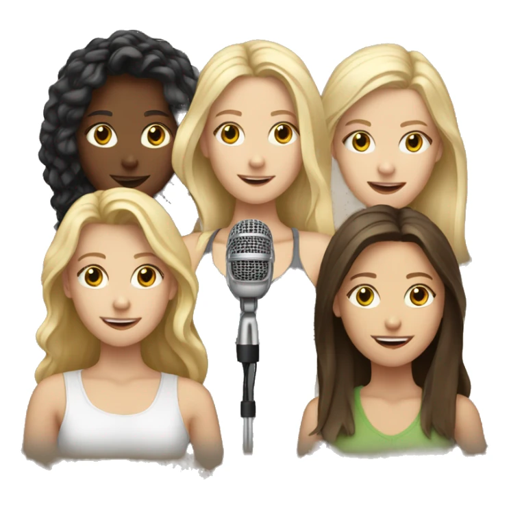 3 white teens 1 blonde 2 brunette with microphone sticker