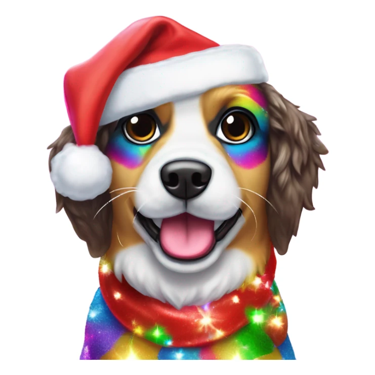 Lisa frank Christmas sparkle￼ dog with Santa hat sticker