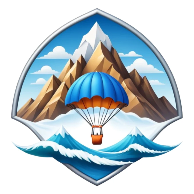 A bold emblem featuring a combination of symbols representing various extreme sports, like a mountain peak, a parachute, and a wave. The design is dynamic and sharp, capturing the thrill and adventure of extreme sports, with a strong, energetic vibe. sticker