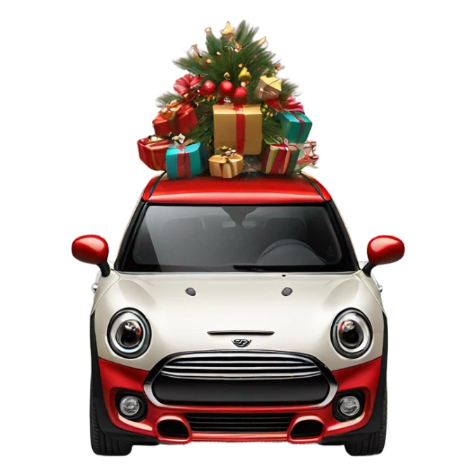 Red Mini Cooper Clubman with lots of Christmas decorations sticker