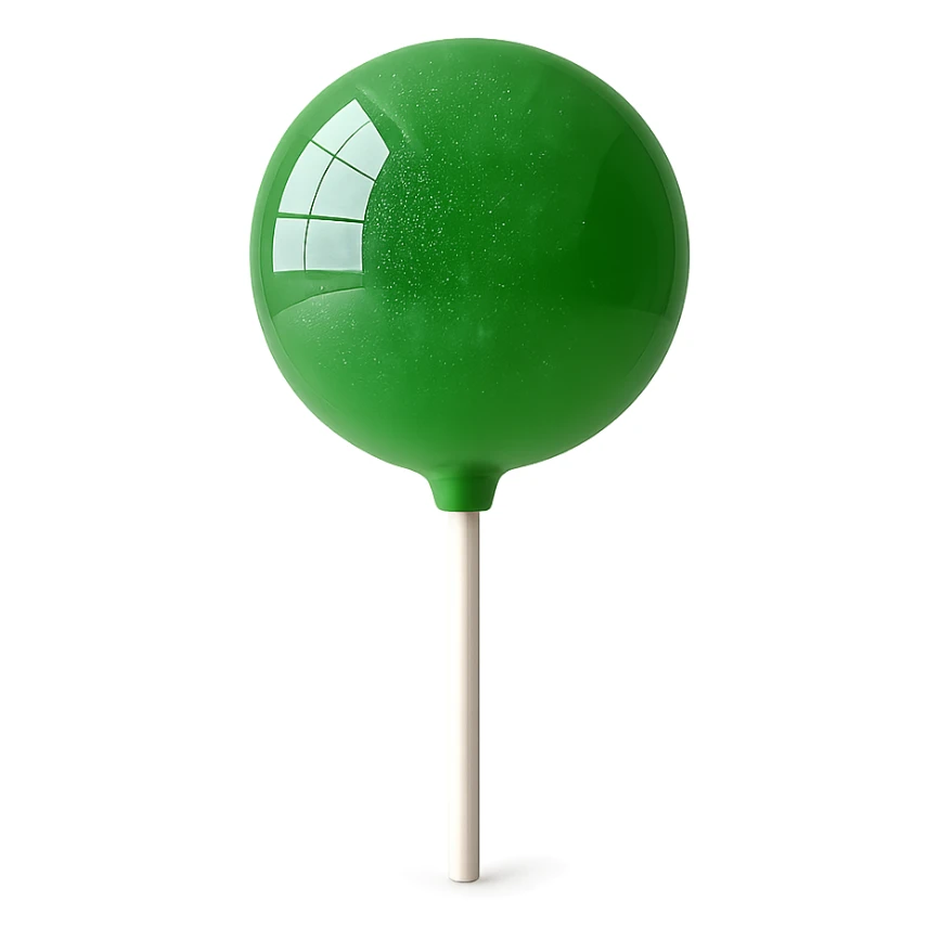 Change the lollipop color to green in a realistic style, keep the background transparent. sticker