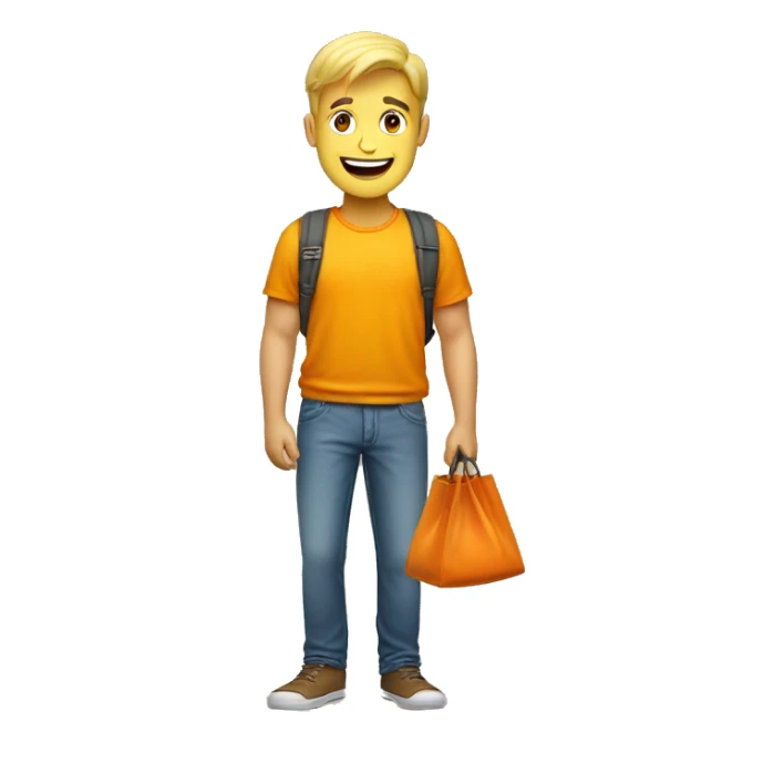 a blond guy with yellow shirt and orange bag who is very happy sticker