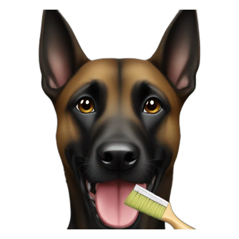 black-dog-malinois with a brush in his mouth sticker