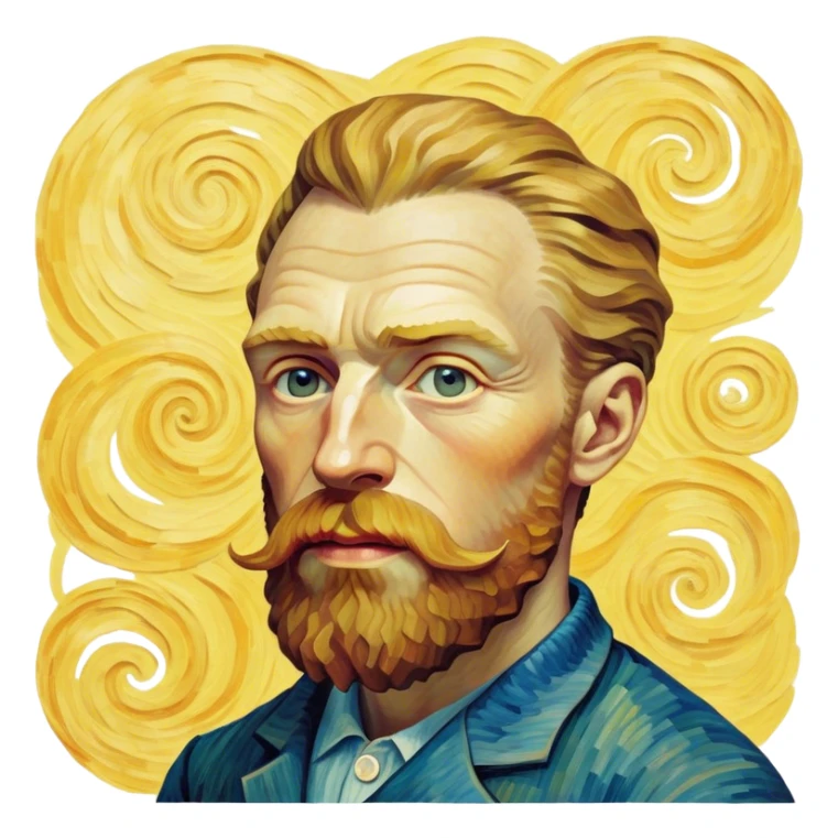 Cinematic Realistic Vincent van Gogh Pop Culture Emoji, featuring an expressive portrayal inspired by the legendary painter rendered with dynamic, swirling textures and artistic lighting. sticker