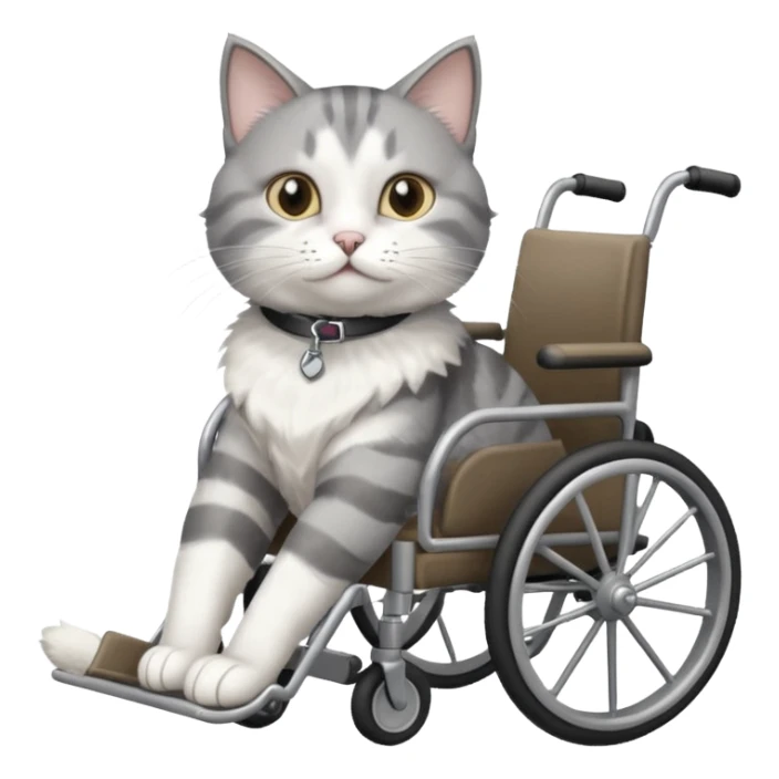 grey and white disabled cat in cat wheelchair sticker