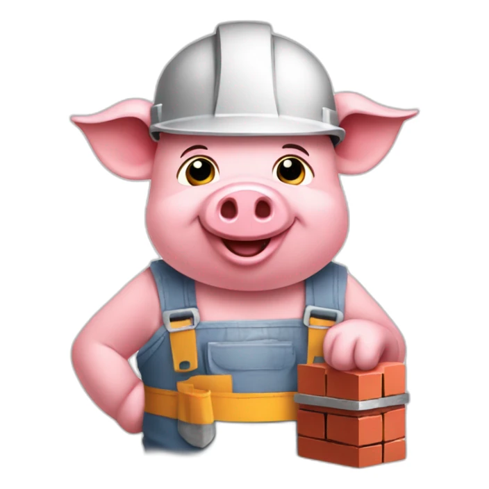 happy little piggy dressed like a builder holding a brick sticker