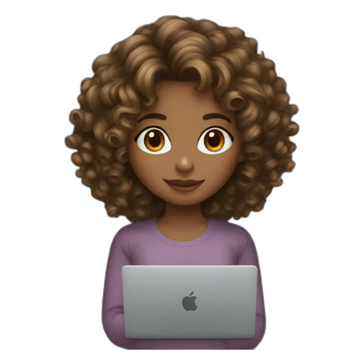 brown balayage curly hair girl with macbook sticker