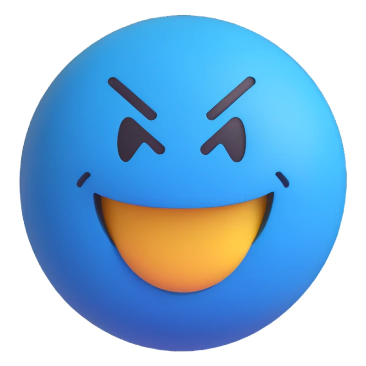 3D smiley emoji, round shape, blue color, with text 'hess', angry face sticker