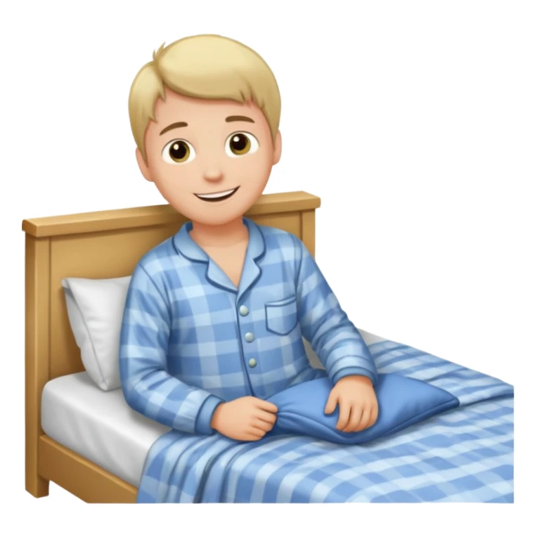 emoji- of a smiley boy getting up from a bed sticker