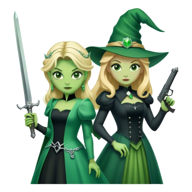 elphaba and glinda but one is with a gun and the other has a sword sticker