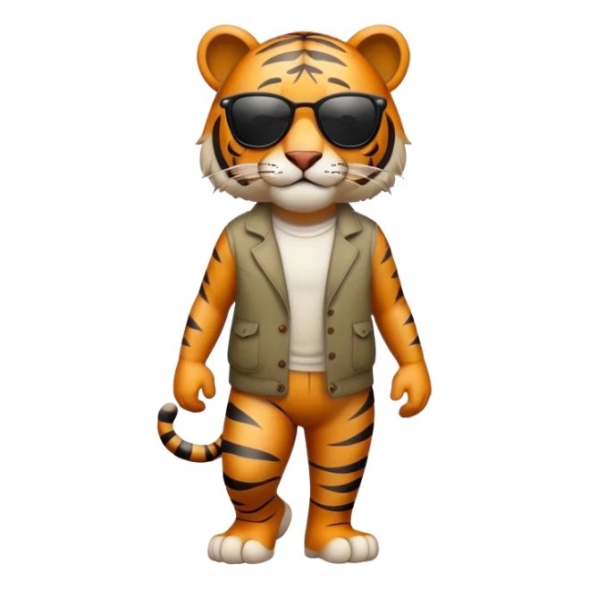 friendly anthropomorphised tiger in casual clothing, wearing dark sunglasses, walking upright in standard pose sticker