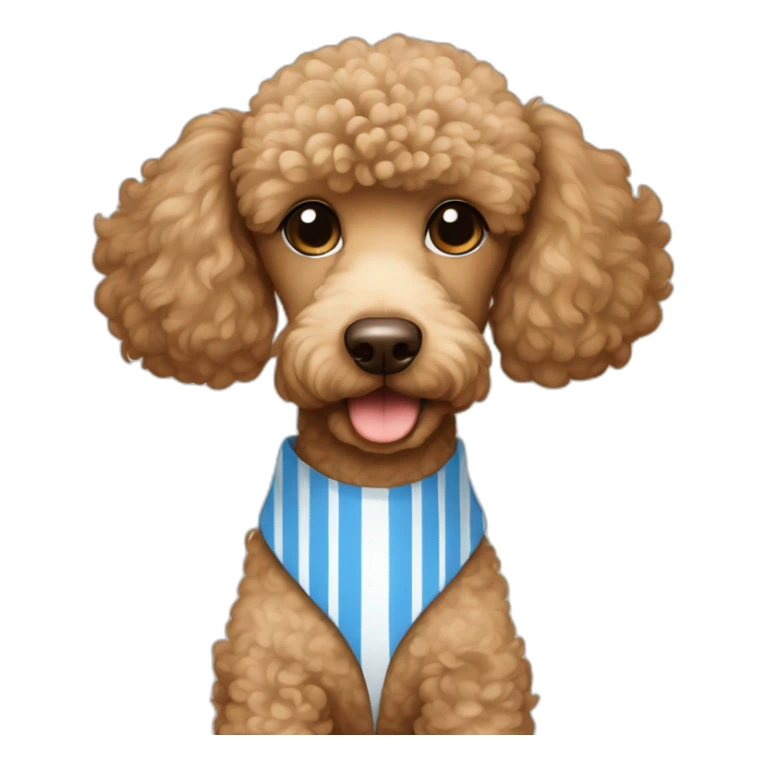Light brown poodle with a white and blue vertical striped t-shirt sticker