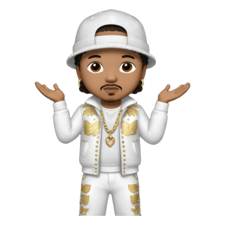 Baby Bash, Rapper (b.1969) with dark brown hair, white sequin outfit sticker