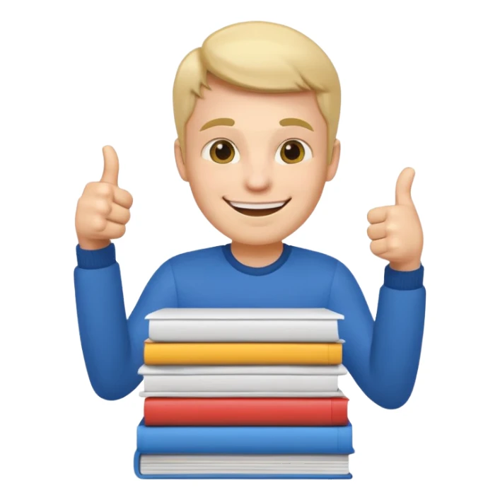 man on top of a stack of papers, giving a thumbs up emoji sticker