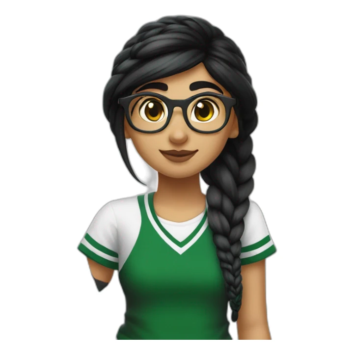 Mia Khalifa black braid white tshirt green sleeves slytherin logo sticker