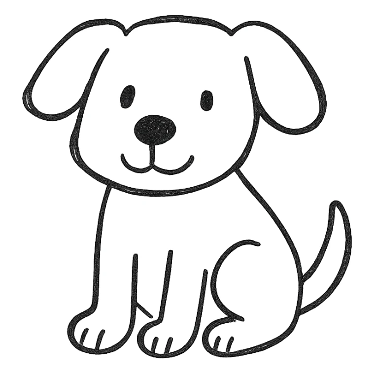 A cute cartoon dog, simple lines, sitting. sticker