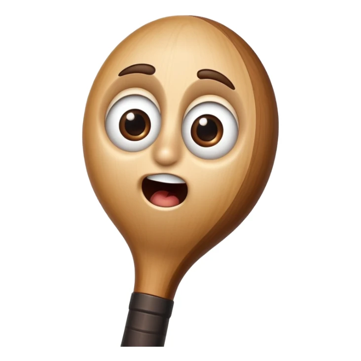 Classic wooden baseball bat with a face having round eyes, a small nose, and a surprised mouth sticker