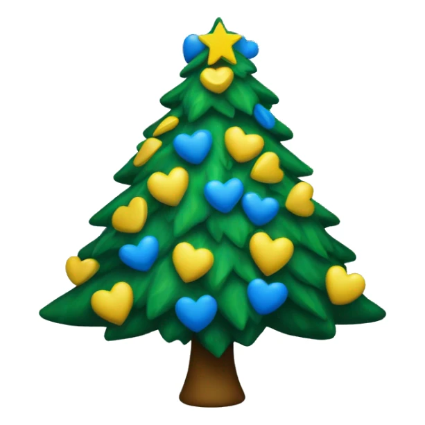 Christmas tree with yellow and blue hearts sticker