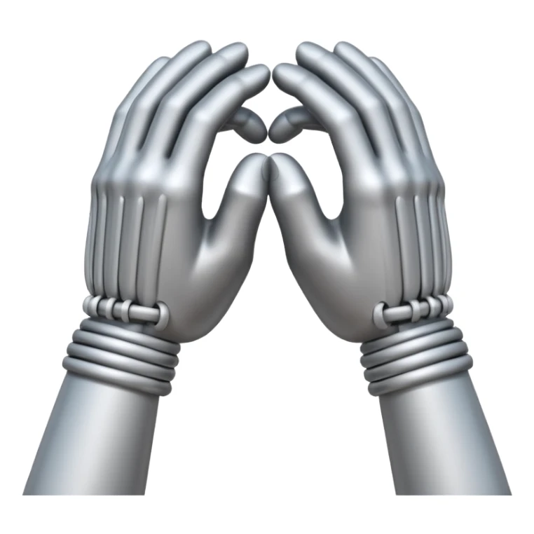 Apple-style 3D emoji of two cartoon hands tightly gripping and bending a solid metal rod, showing visible strain and tension lines around the bend, with dynamic motion curves to emphasize the effort, realistic lighting and smooth Apple emoji texture, no background. sticker