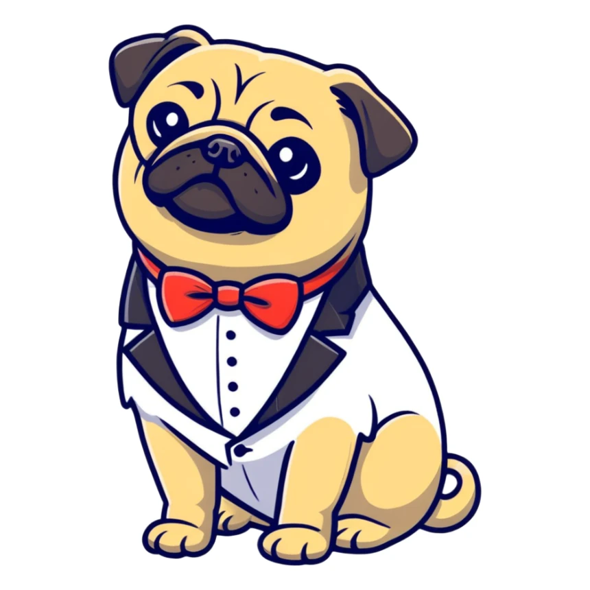pug in a tuxedo, cartoon sticker sticker