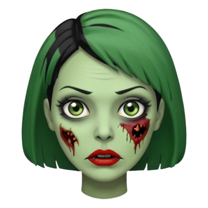 Uma zumbi de pele verde cabelo chanel preto sticker