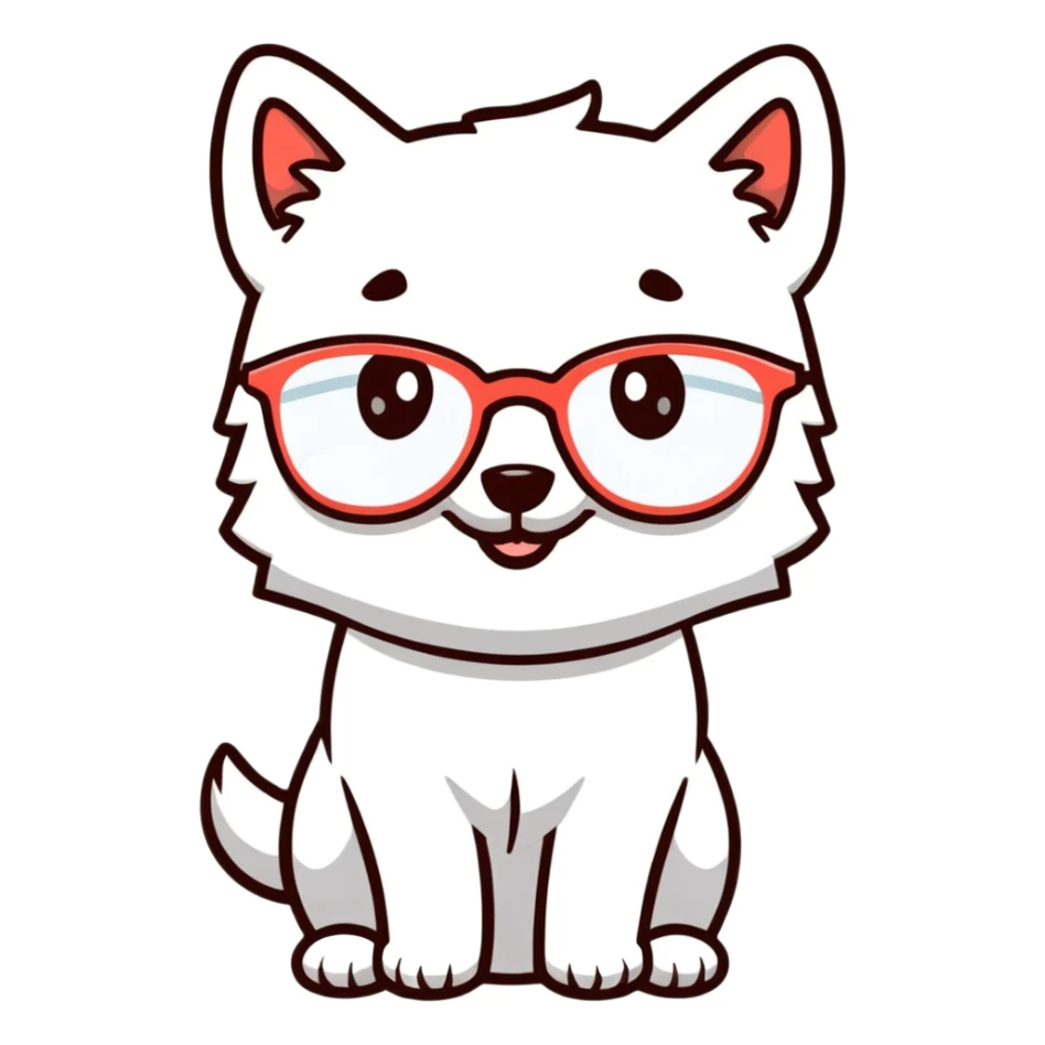 dog wearing glasses with a sweet smile sticker