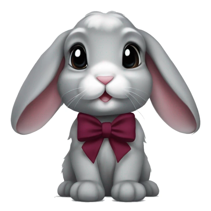 gray Baby lop bunny with coquette burgundy bow on ear sticker