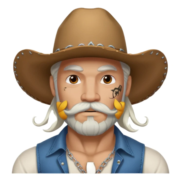 muscular tattooed on face and mustached cowboy long white hair and beard  sticker