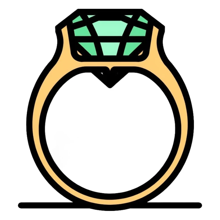 Elegant diamond ring with gold band and emerald-shaped diamond gemstone sticker