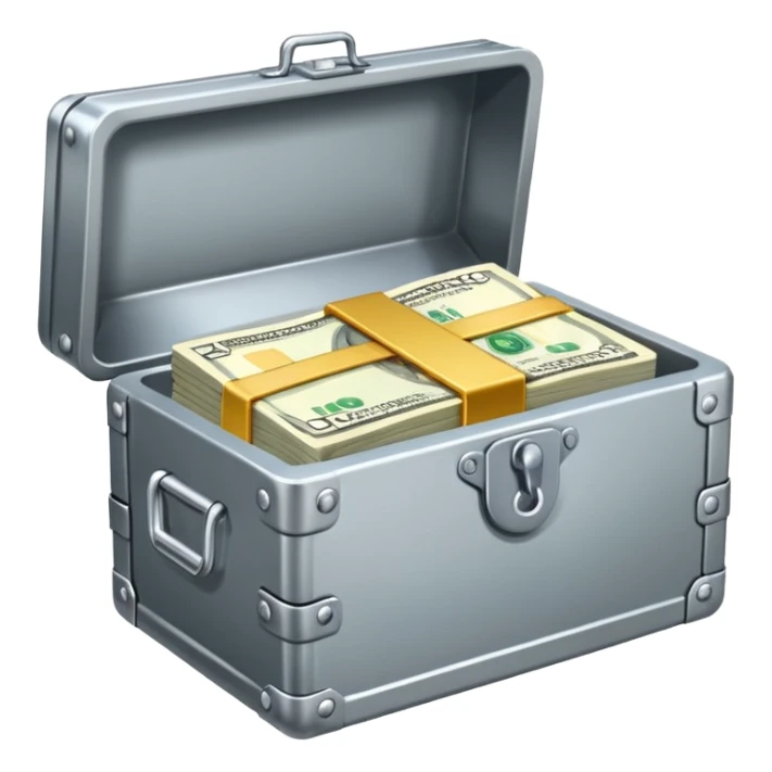 caja fuerte de metal, abierta con dinero sticker