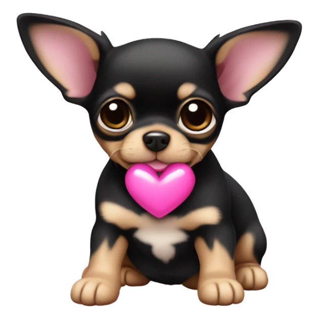 black & tan chihuahua puppy with a pink heart sticker