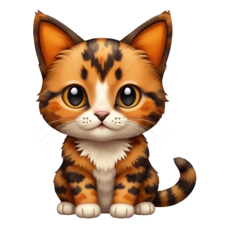 A high-resolution photo-realistic digital illustration of a brown multicoloured  tortoiseshell cat kitten, chest upward (no white) sticker