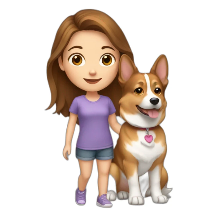 Brown hair girl with corgi sticker