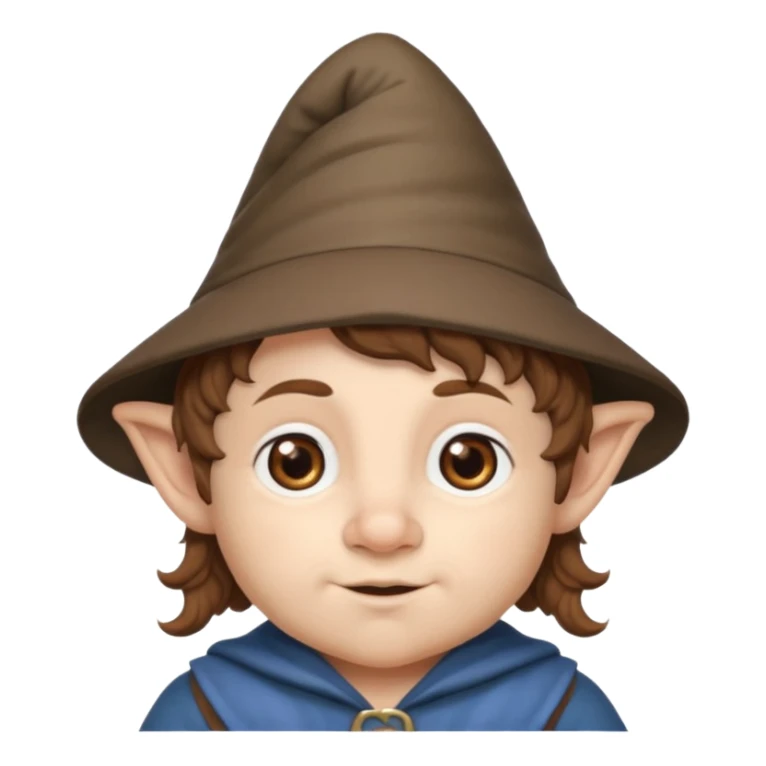 Gnomo con capelli ricci corti marroni, occhi marroni e cappello a punta sticker