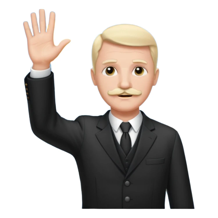 Adolf h , wearing suit and mustache short like charlie chaplin. Raising his hand to sun sticker