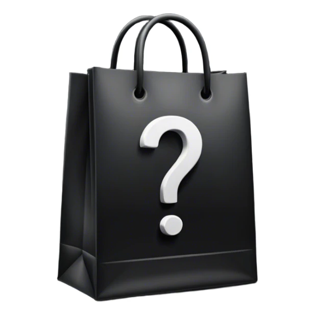 black goodiebag with questions mark in it sticker
