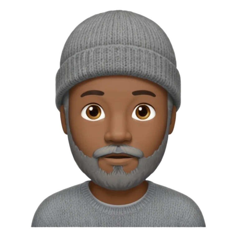 Middle-aged black male, gray goatee beard, wearing a gray knit beanie sticker