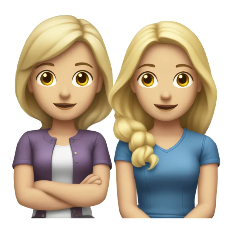 Two girls sitting on a bench one blonde one brunette both white  sticker