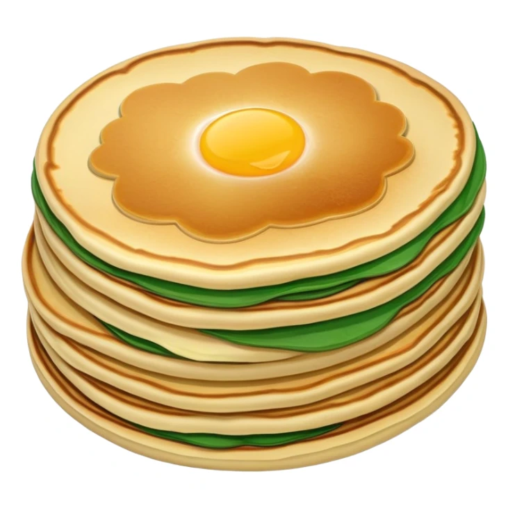 Shanghai Cong You Bing scallion pancake with visible layers, simplified emoji style with bold outlines and bright colors, cartoon style fried breakfast snack sticker