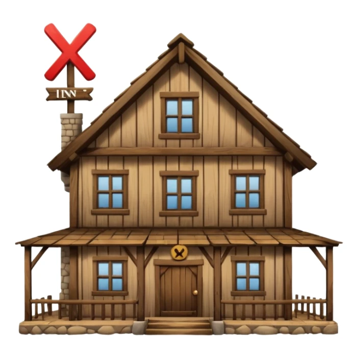 an inn with a big X on it sticker