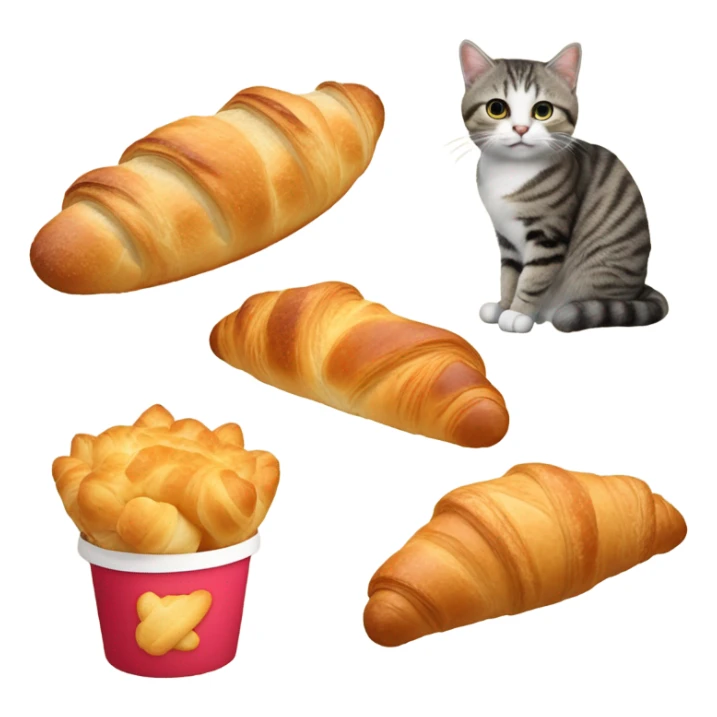 Kat dat een baguette eet met een croissant  sticker