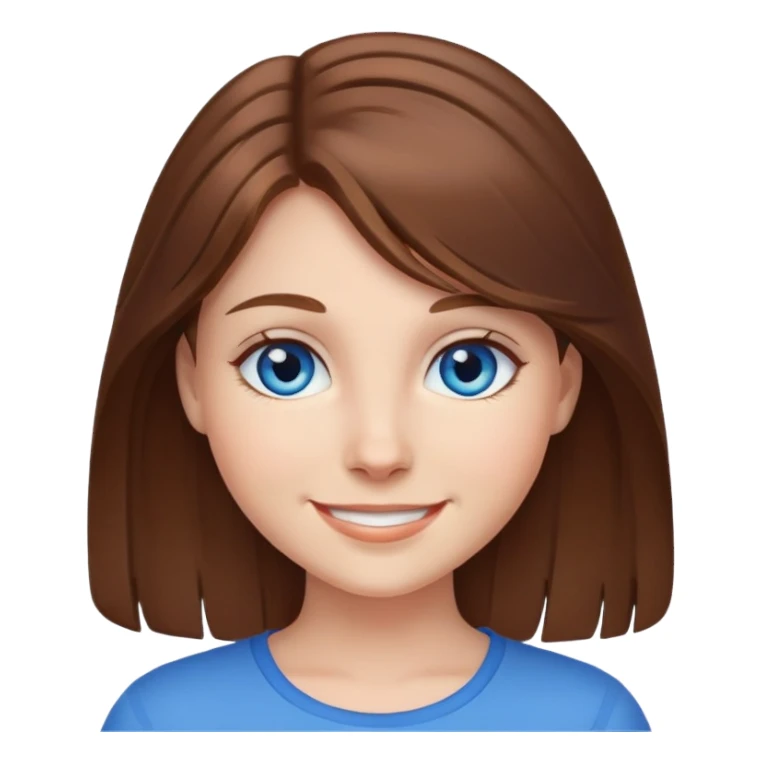 girl with brown hair and blue eyes, smiling sticker