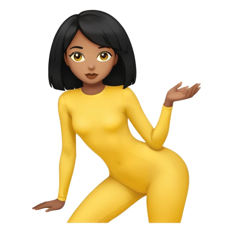 fille noir et cheveux noir avec un ensemble collant jaune sticker