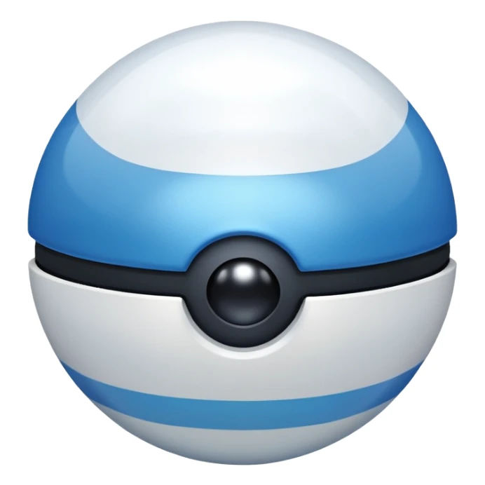 blue pokeball emoji, top half is a more saturated blue, bottom half is white, black stripe, with a white sheen, with a pearlescent finish, with a fog effect sticker
