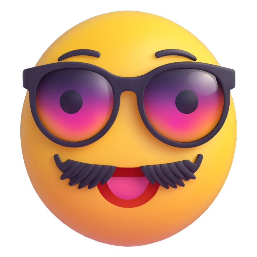 3D smiley emoji, large eyelashes, girly, sunglasses, sparkling face sticker